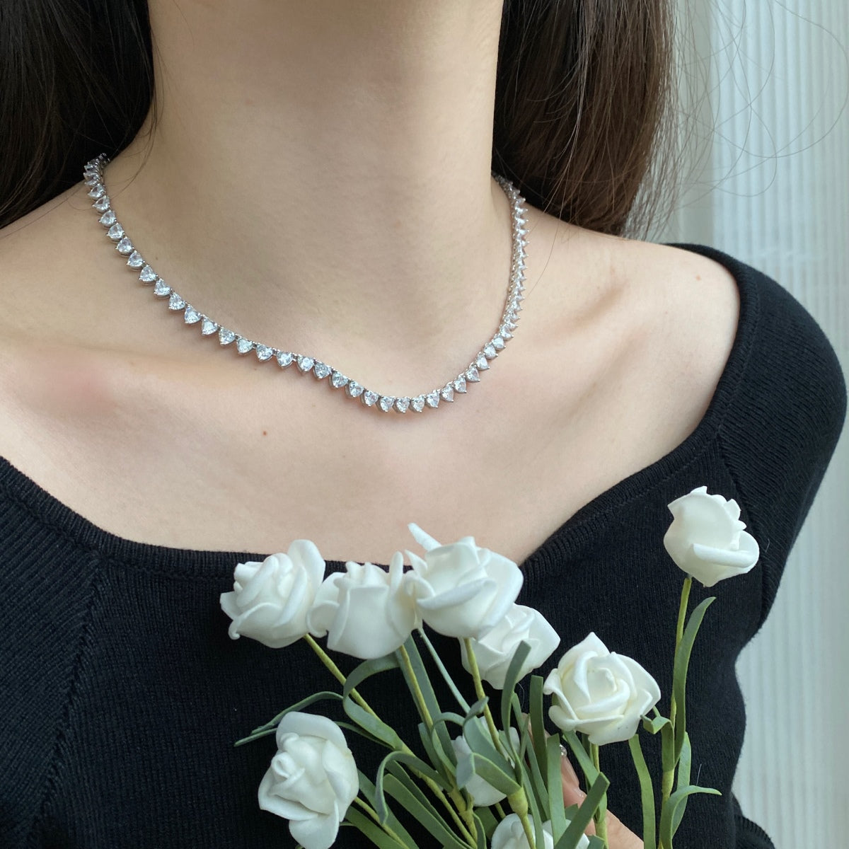 [Lumi Jewels]Ornate Heart Cut Tennis Necklace