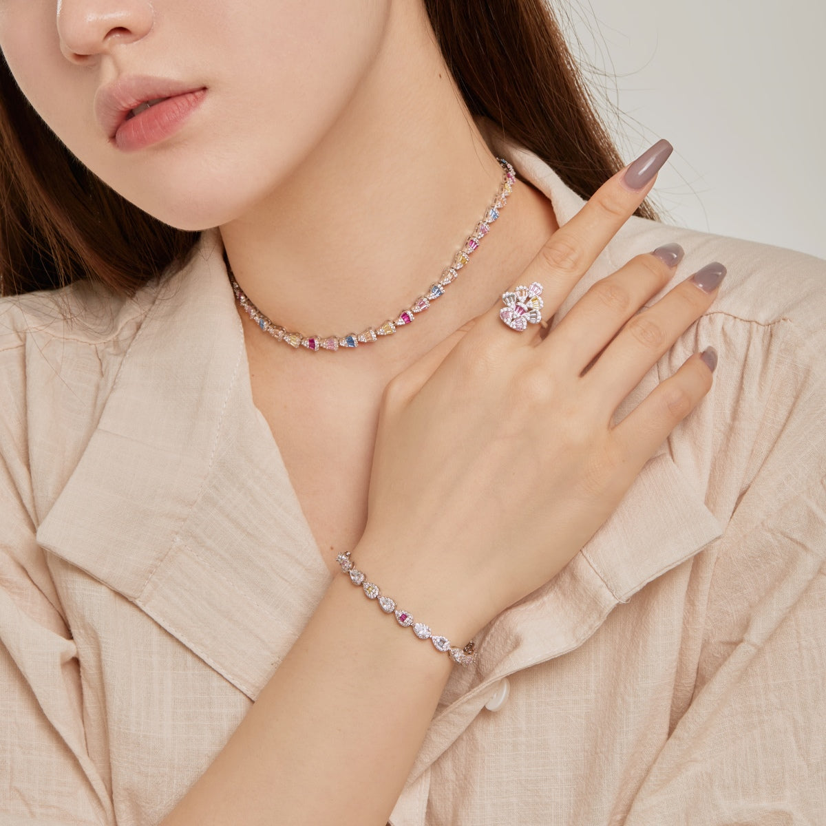 [Lumi Jewels]Sparkling Colorful Water Drop Shape Daily Ring