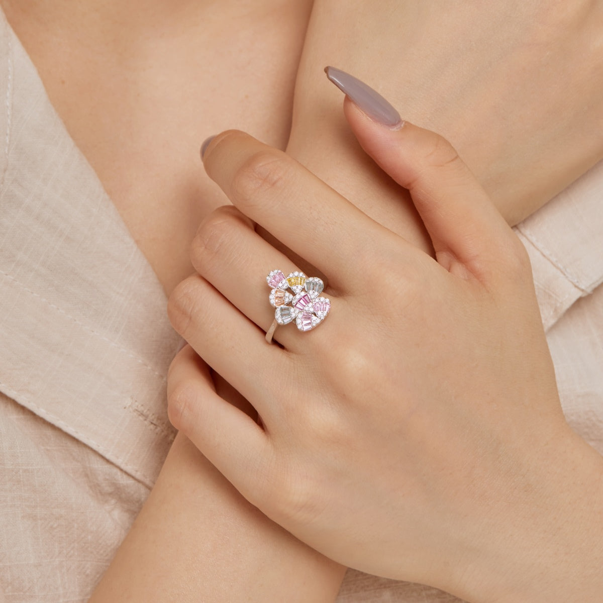 [Lumi Jewels]Sparkling Colorful Water Drop Shape Daily Ring