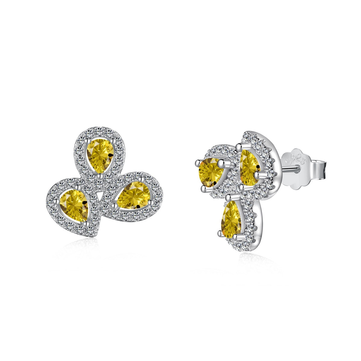 [Lumi Jewels]Ornate Flower Shape Pear Cut Lover Earrings