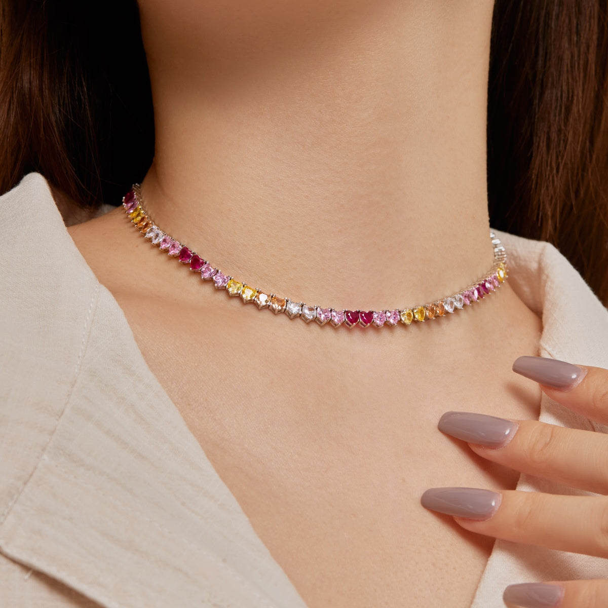 [Lumi Jewels]Sparkling Colorful Full Heart Tennis Necklace