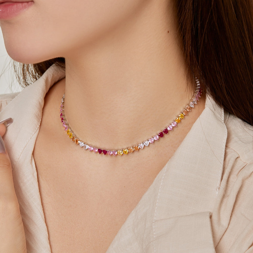 [Lumi Jewels]Sparkling Colorful Full Heart Tennis Necklace
