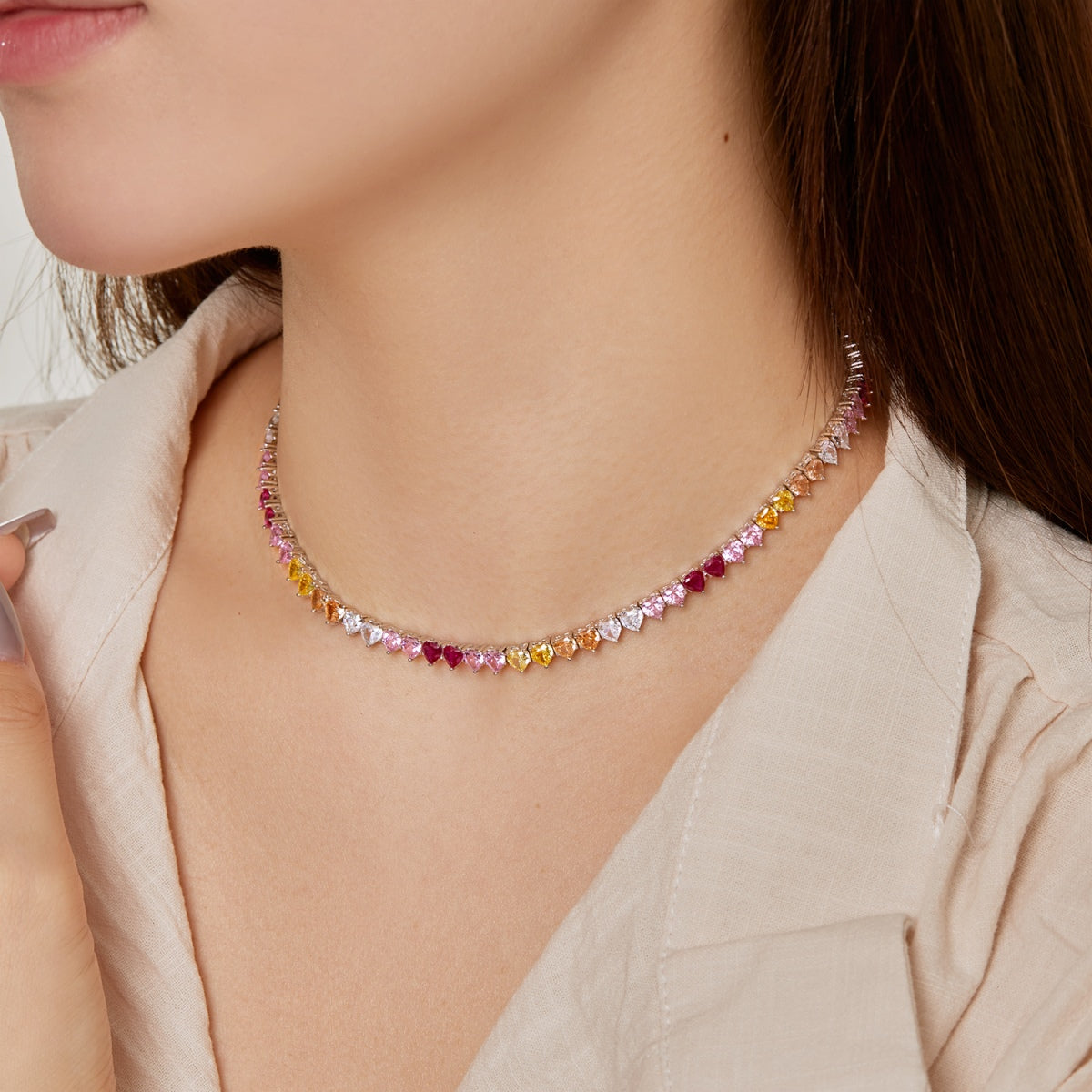 [Lumi Jewels]Sparkling Colorful Full Heart Tennis Necklace