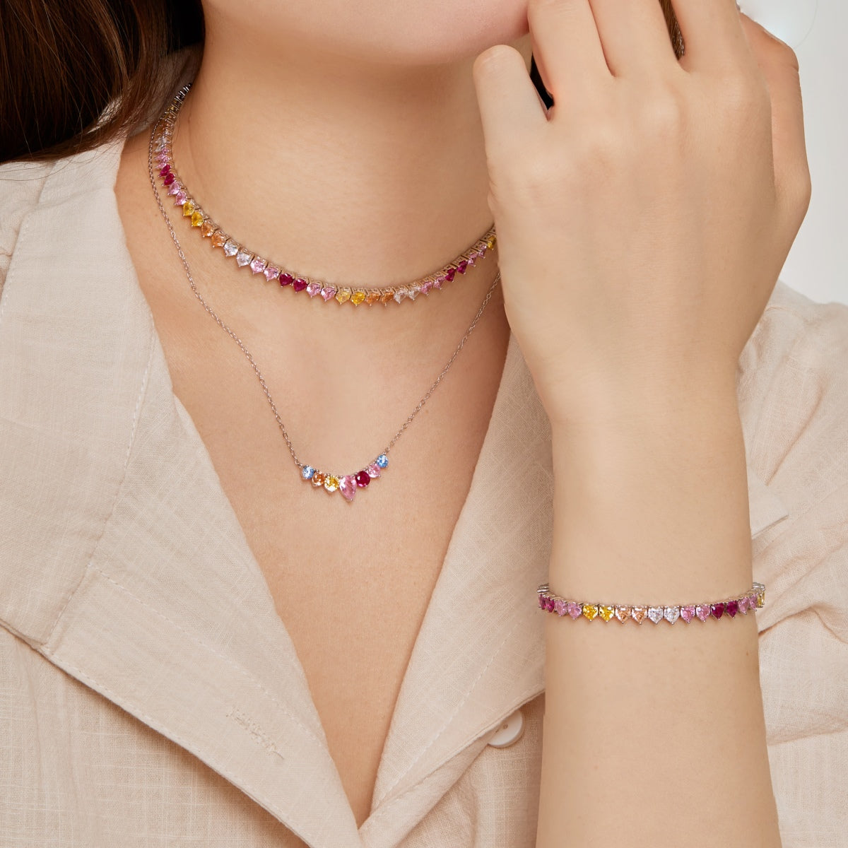 [Lumi Jewels]Sparkling Colorful Full Heart Tennis Necklace