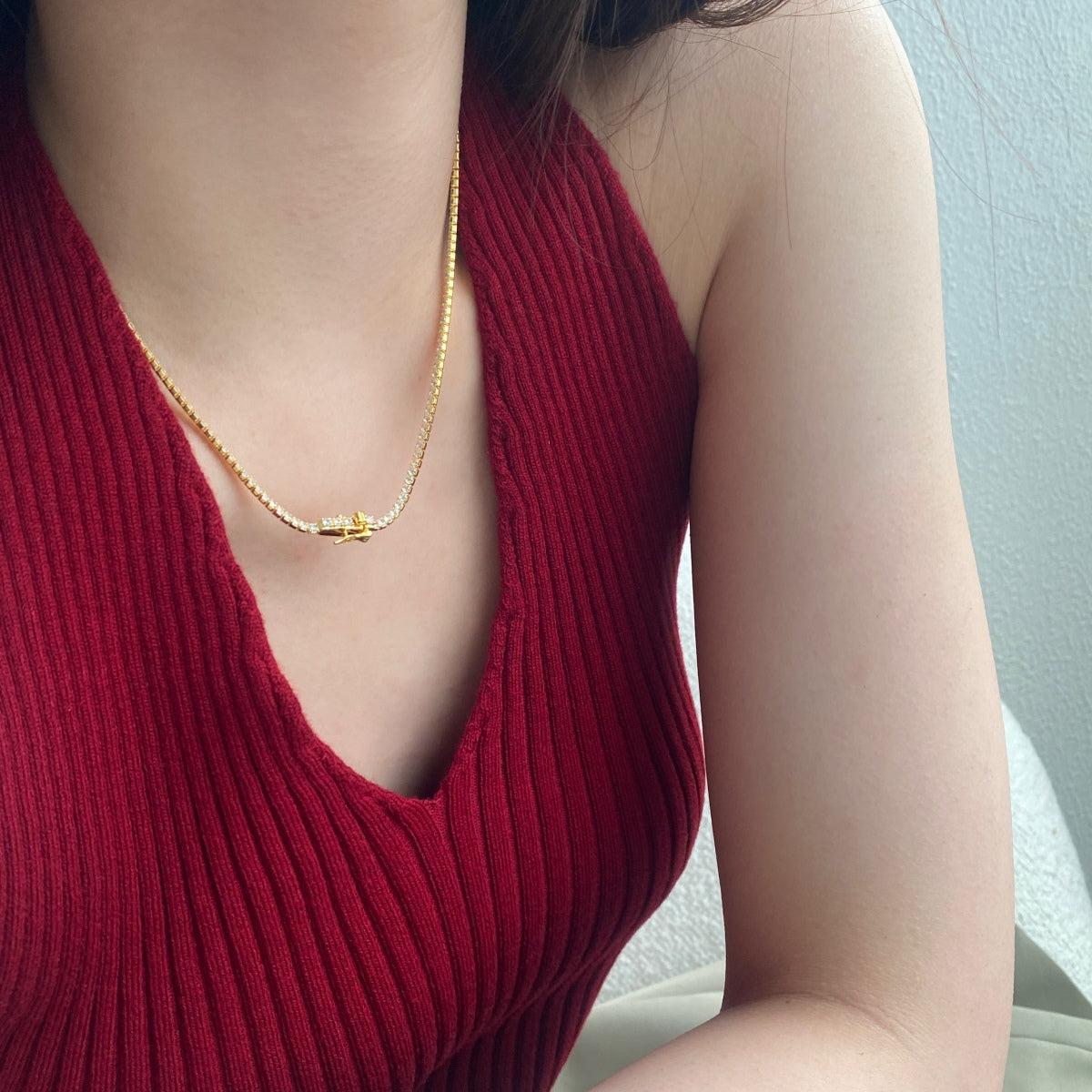 [Lumi Jewels]Delicate Round Shape Tennis Necklace