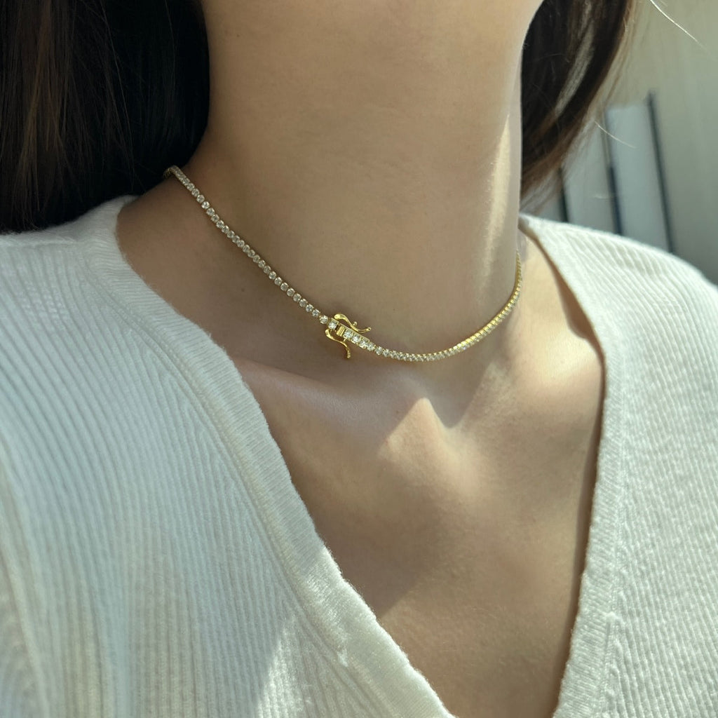 [Lumi Jewels]Delicate Round Shape Tennis Necklace