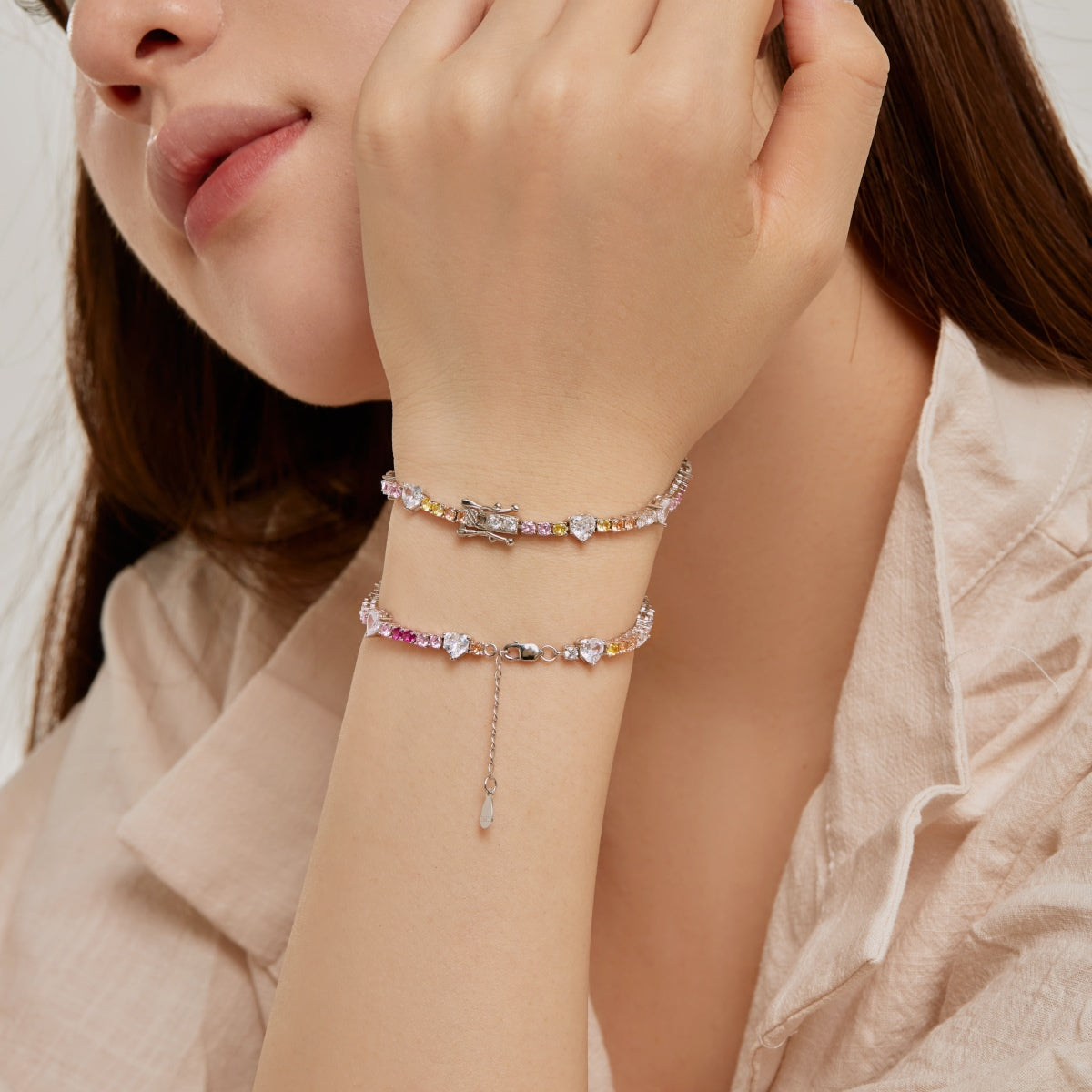 [Lumi Jewels]Romantic Heart Shape Round Cut Lover Bracelet