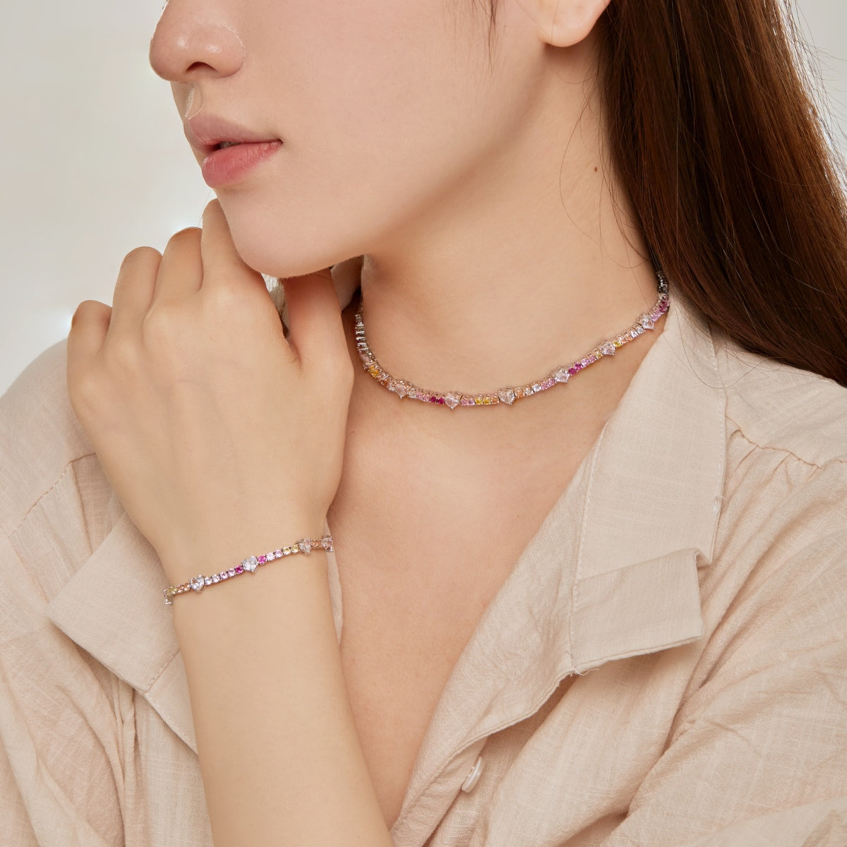 [Lumi Jewels]Romantic Heart Shape Round Cut Lover Bracelet