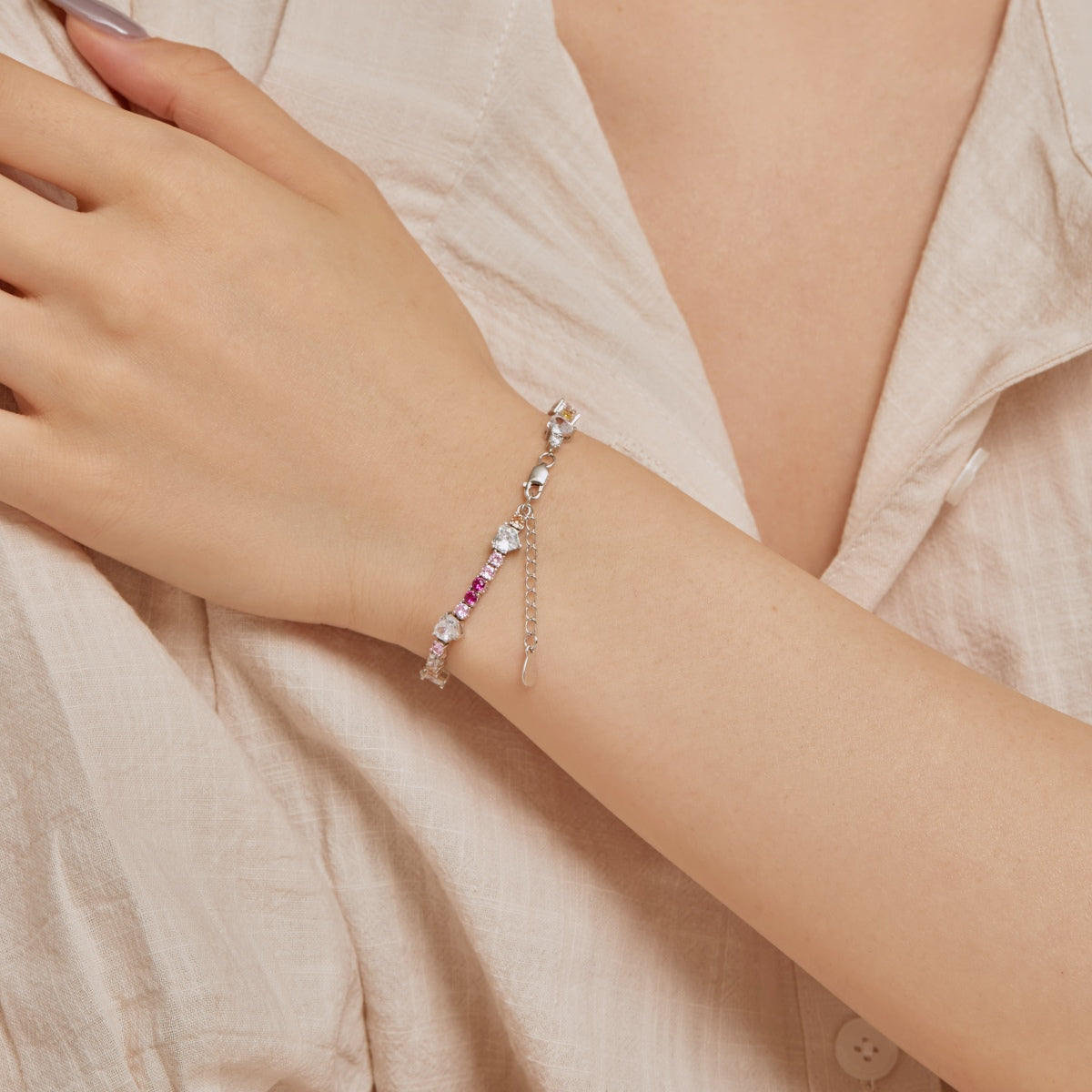 [Lumi Jewels]Romantic Heart Shape Round Cut Lover Bracelet