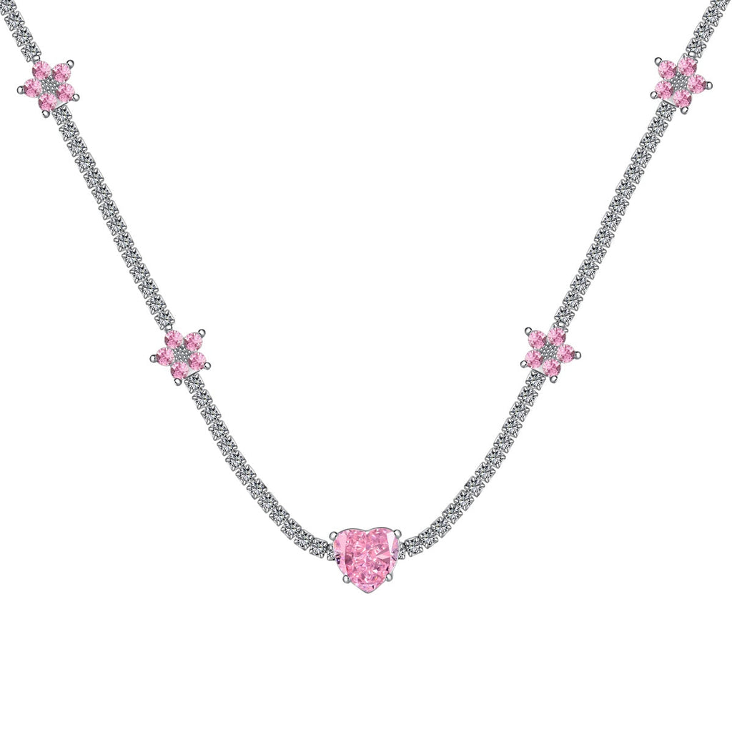 [Lumi Jewels]Dazzling Pink Heart Flower Necklace