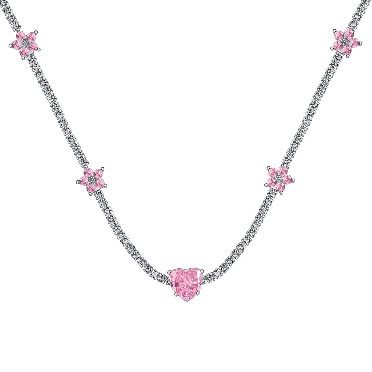 [Lumi Jewels]Dazzling Pink Heart Flower Necklace