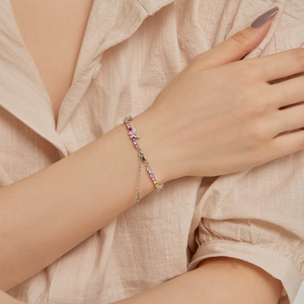 [Lumi Jewels]Ornate Colorful Butterfly Shape Round Cut Daily Bracelet
