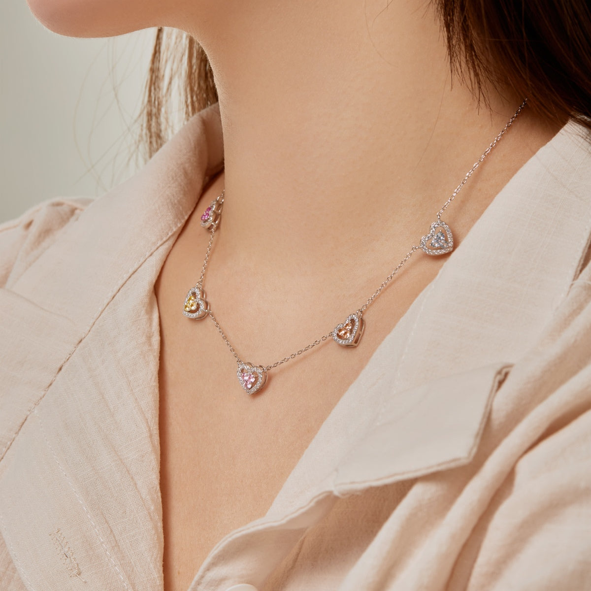 [Lumi Jewels]Sparkling Five Heart Necklace