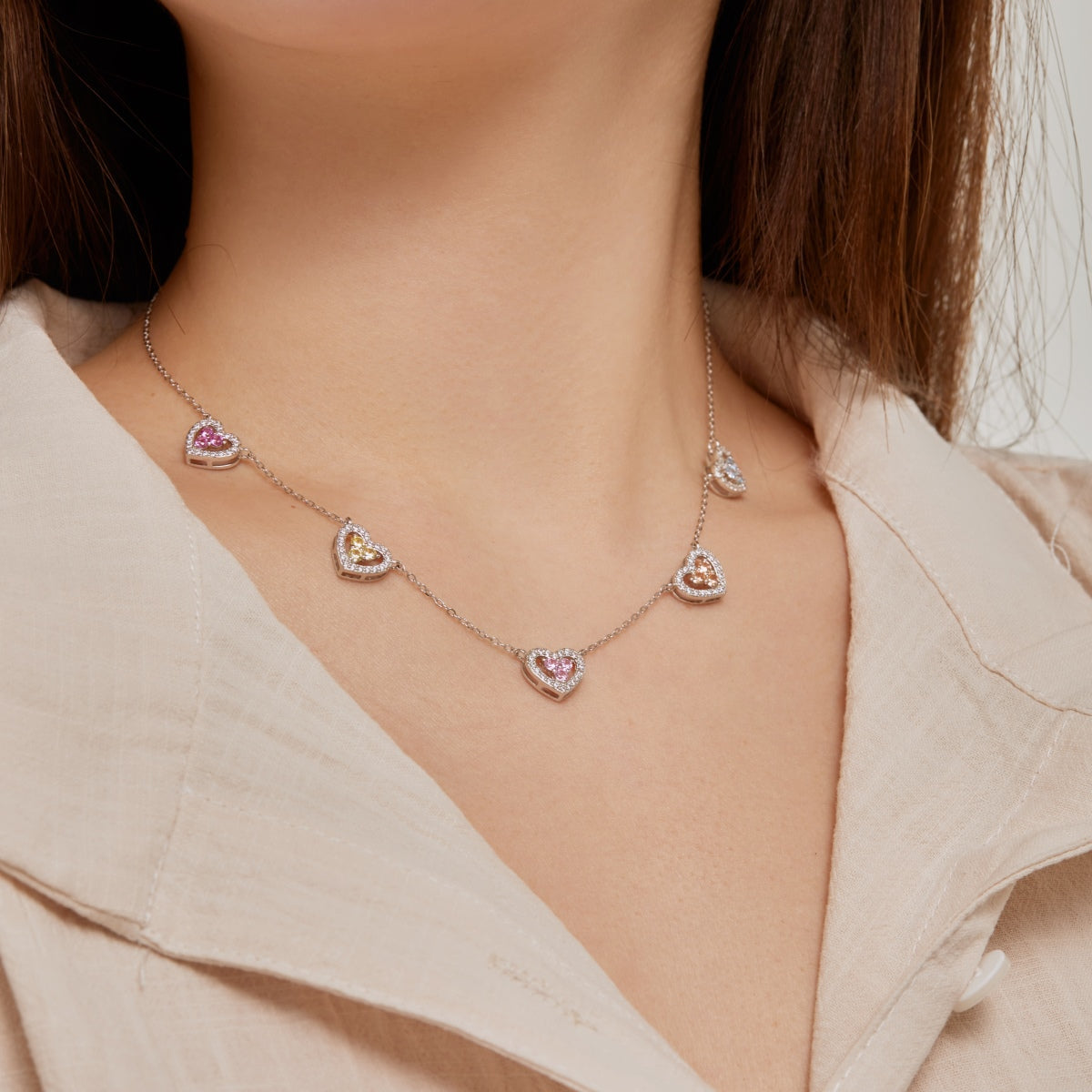 [Lumi Jewels]Sparkling Five Heart Necklace
