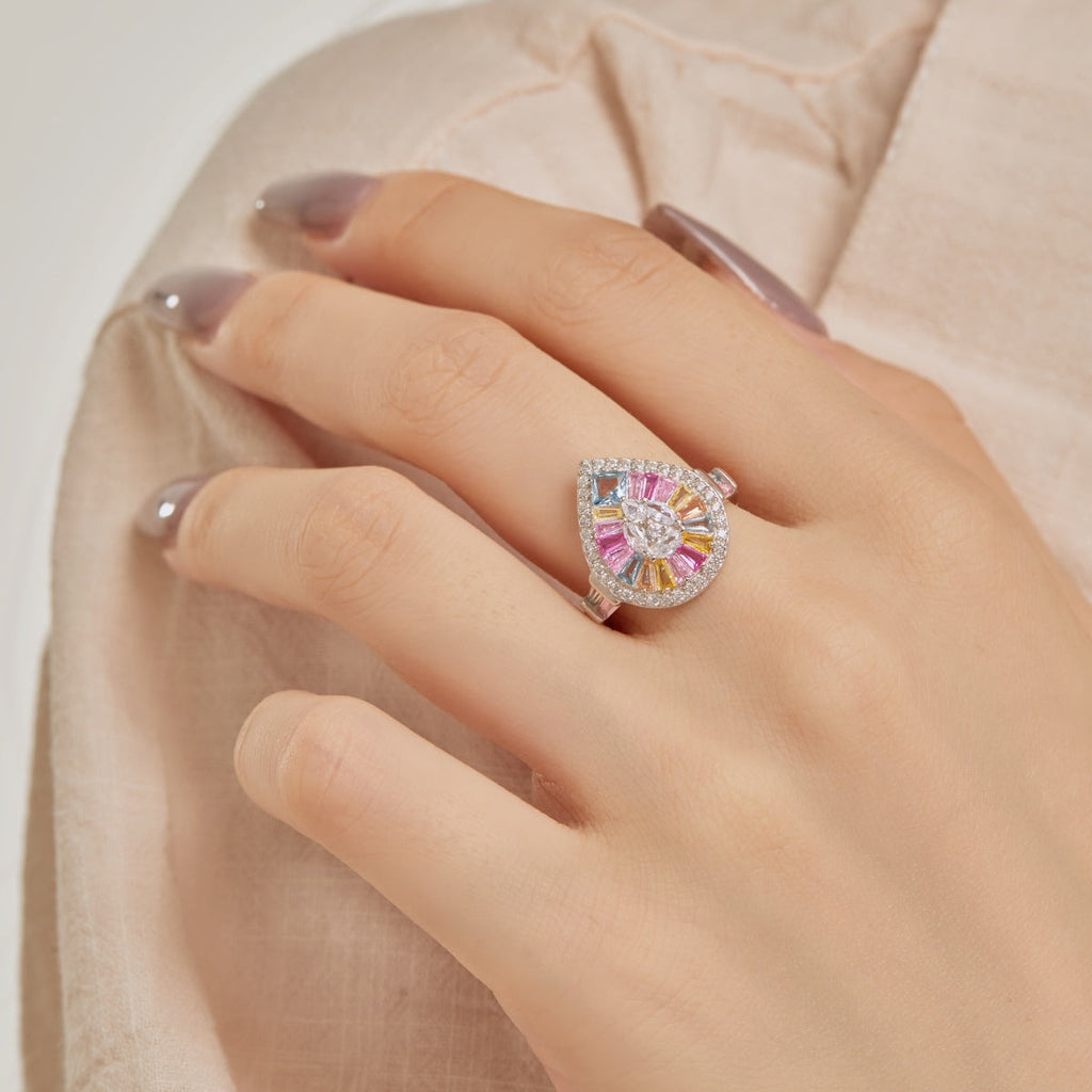 [Lumi Jewels]Elegant Colorful Water Drop Shape Banquet Ring