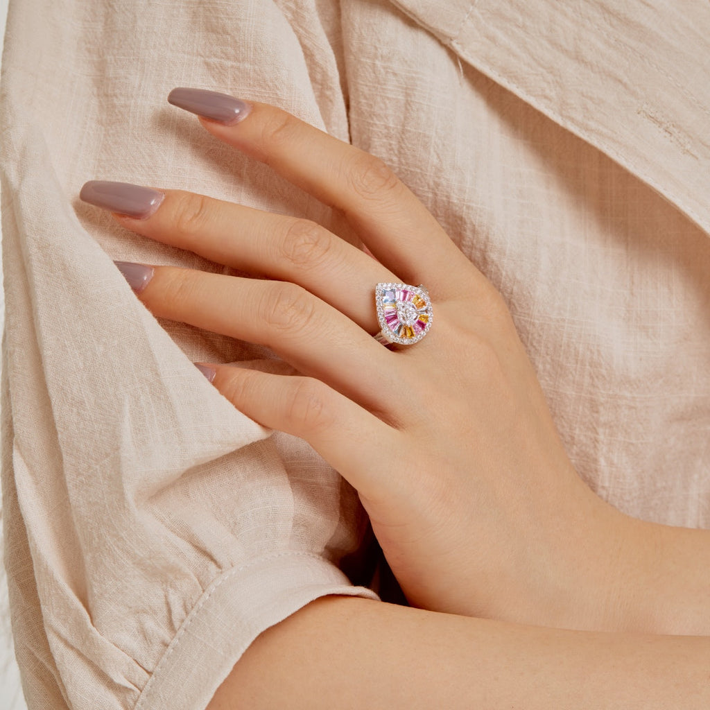 [Lumi Jewels]Elegant Colorful Water Drop Shape Banquet Ring
