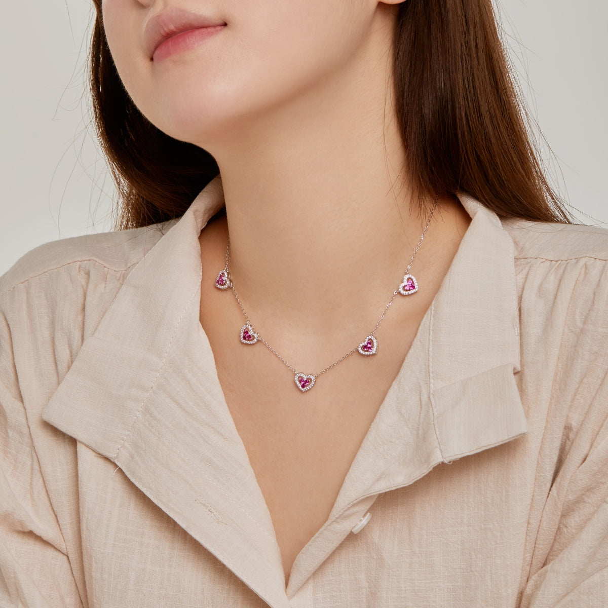 [Lumi Jewels]Sparkling Five Heart Necklace