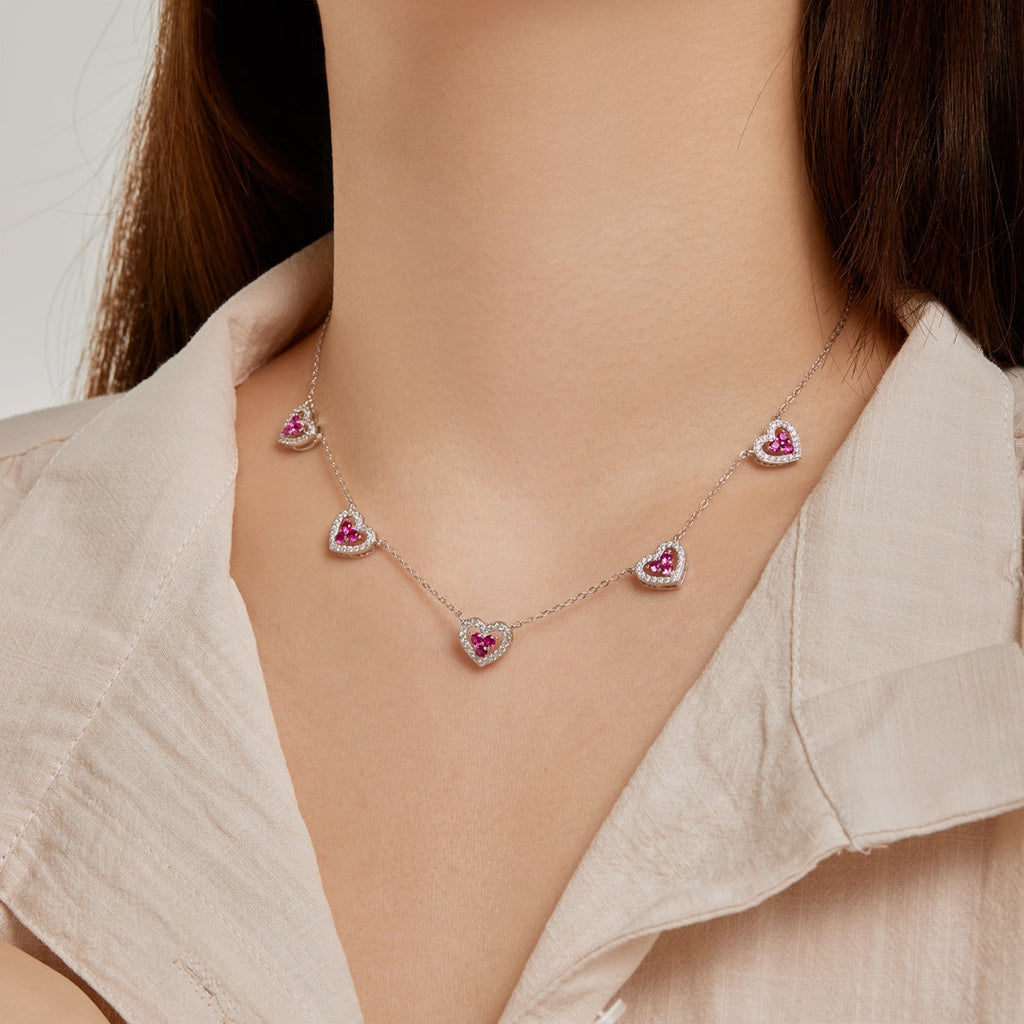 [Lumi Jewels]Sparkling Five Heart Necklace