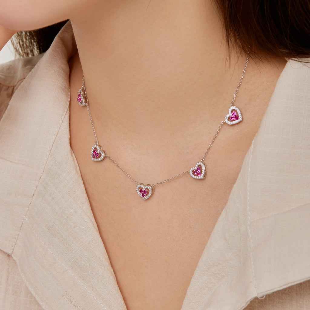 [Lumi Jewels]Sparkling Five Heart Necklace