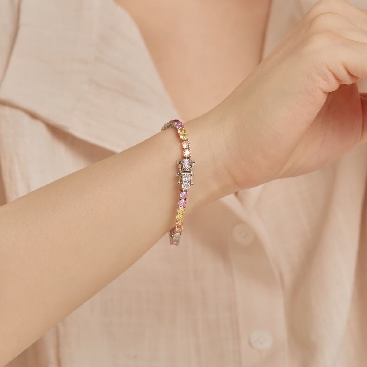 [Lumi Jewels]Radiant Colorful Round Cut Tennis Bracelet