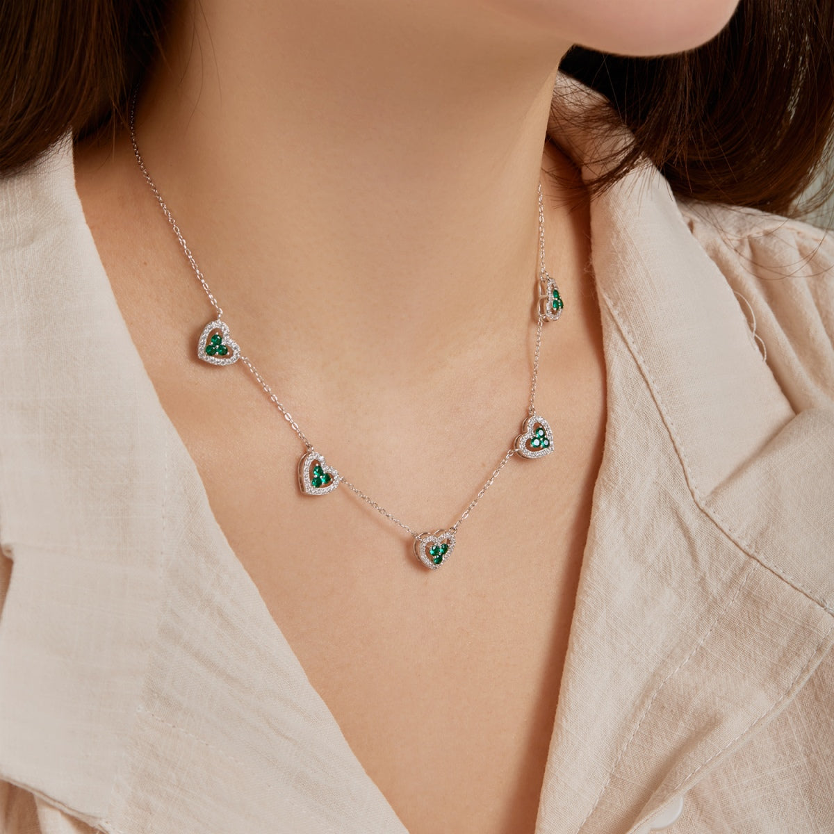 [Lumi Jewels]Sparkling Five Heart Necklace