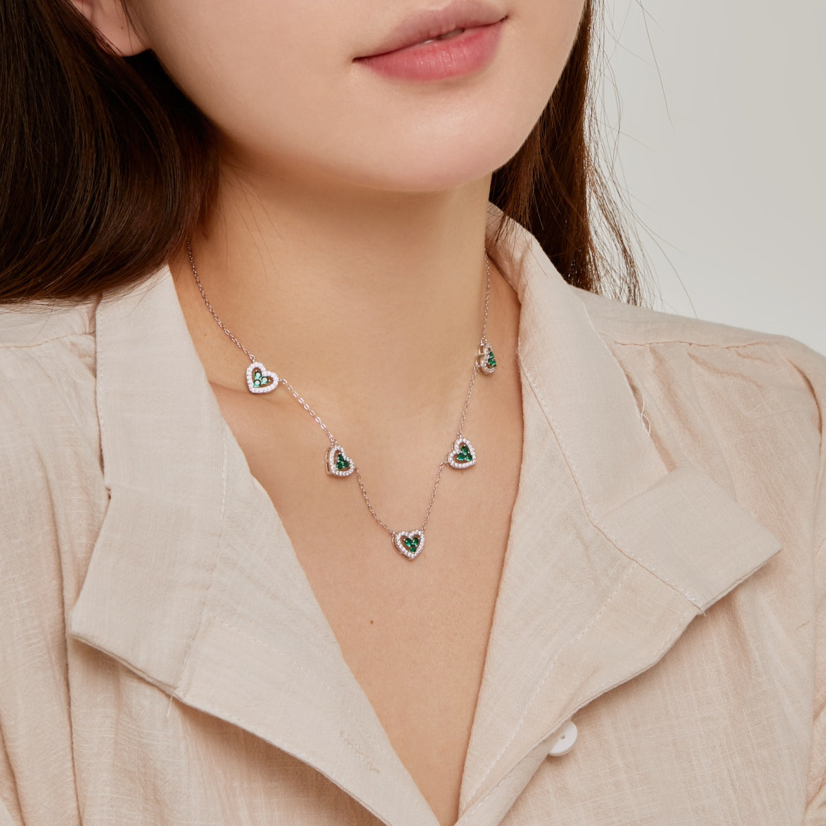 [Lumi Jewels]Sparkling Five Heart Necklace