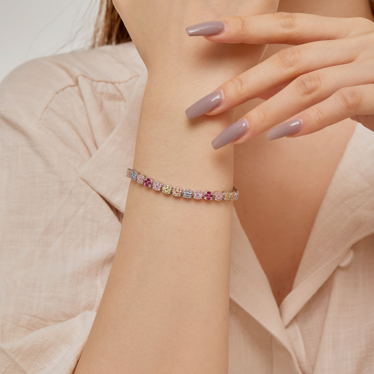 [Lumi Jewels]Delicate Colorful Emerald Cut Daily Bracelet