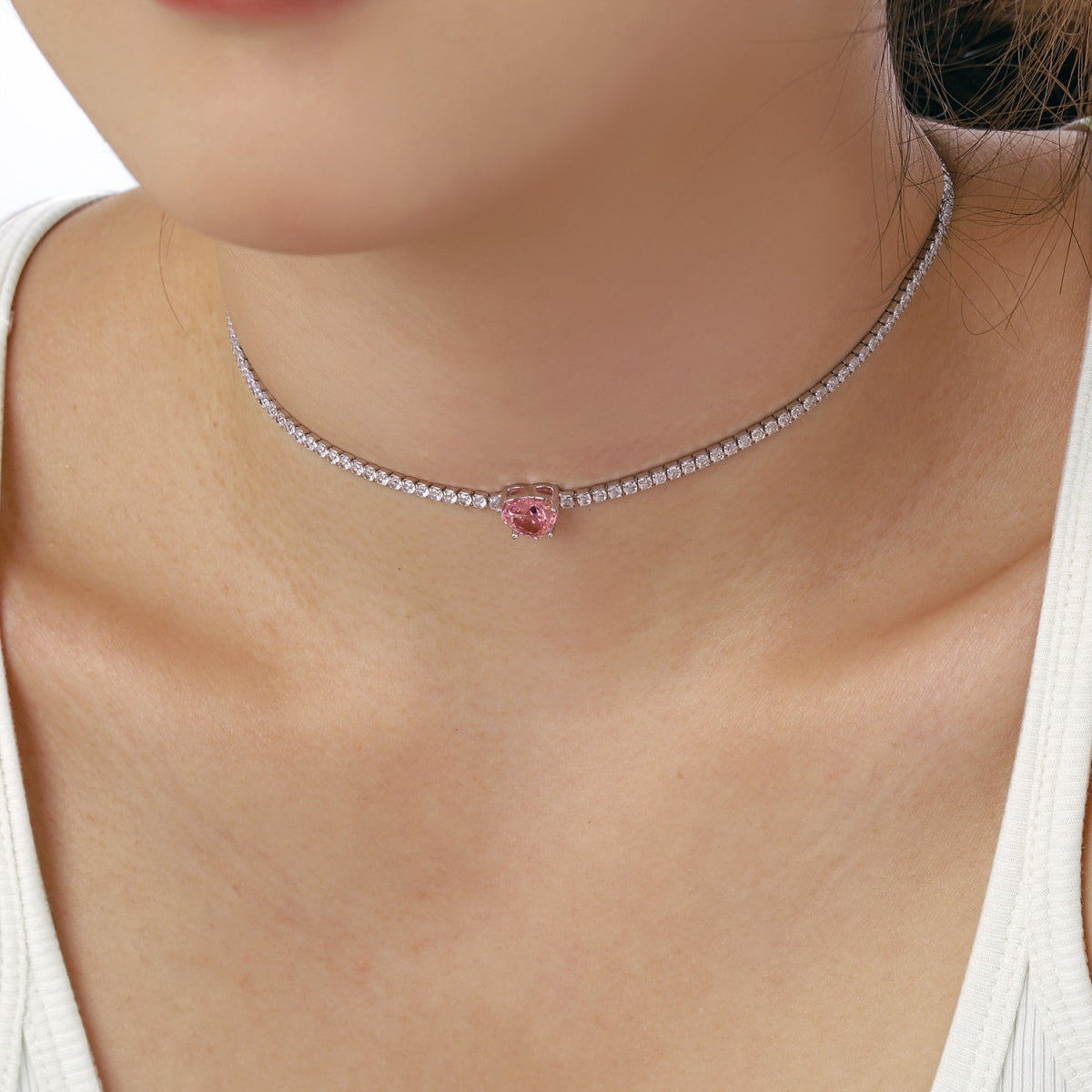 [Lumi Jewels]2.0 Carat Sparkling Tennis Heart Cut Necklace