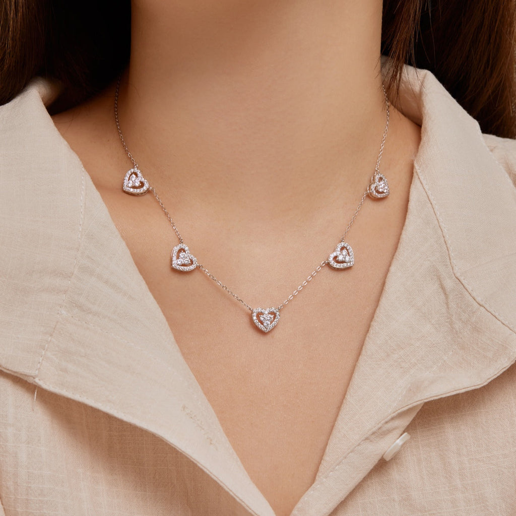 [Lumi Jewels]Sparkling Five Heart Necklace