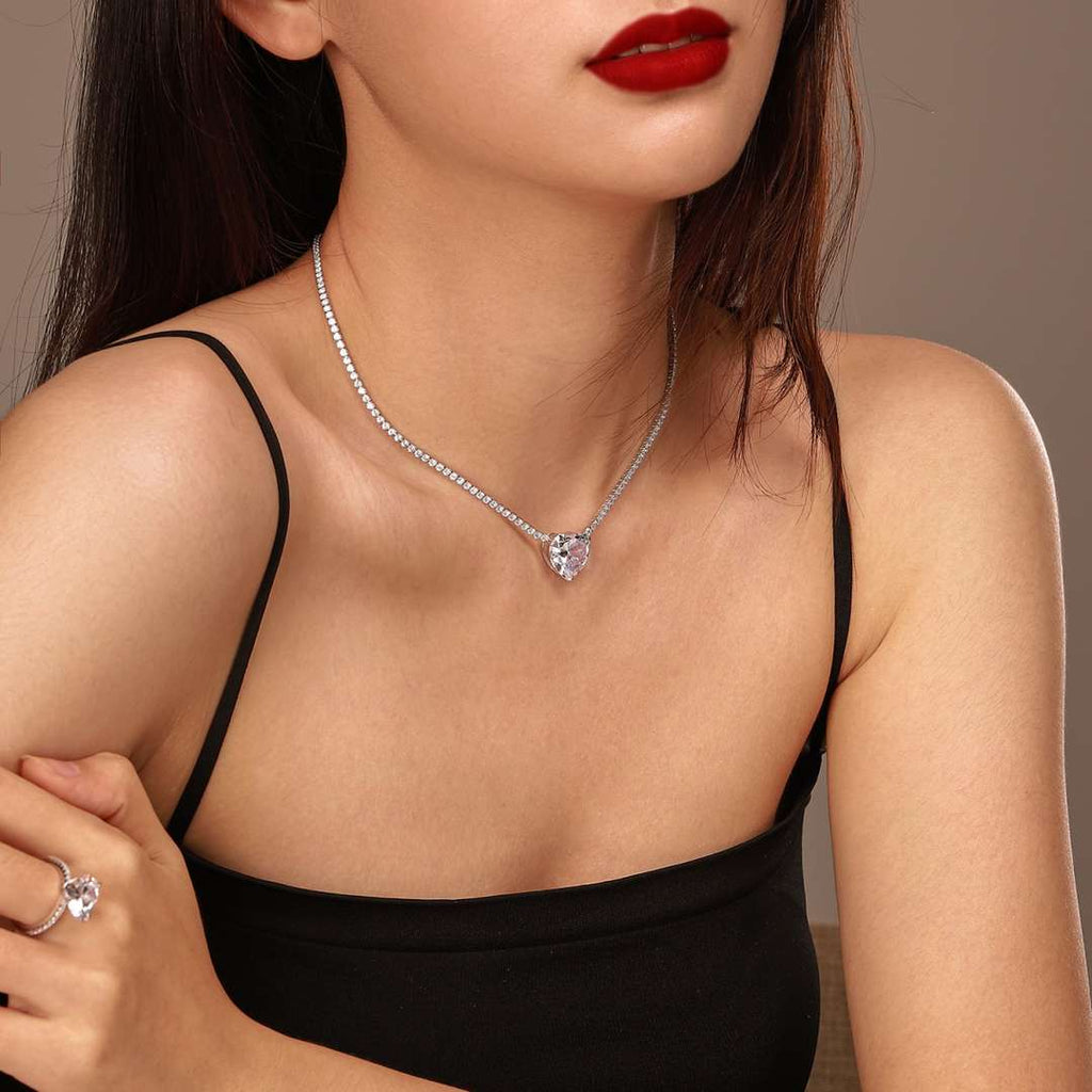 [Lumi Jewels]8.0 Carat Versatile Colorful Sweet Heart-Shaped Tennis Necklace