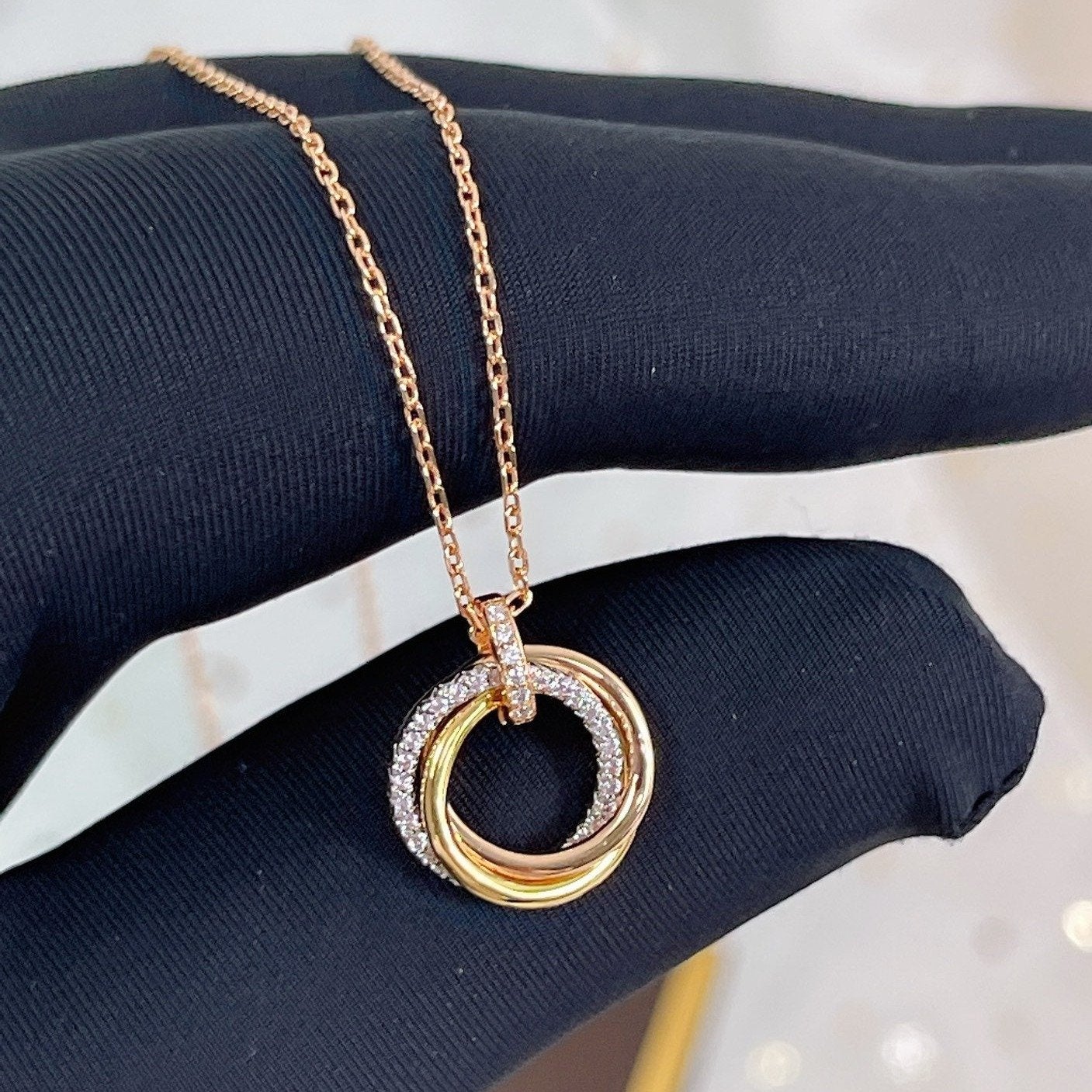 [Lumi Jewels]TRINITY NECKLACE SILVER GOLD PINK GOLD DIAMONDS