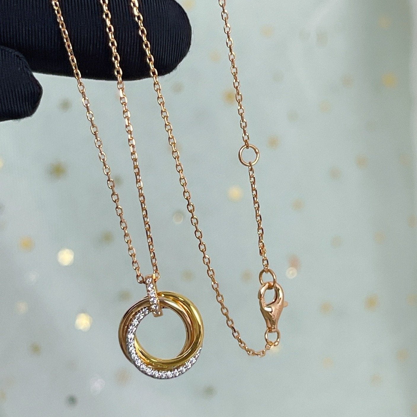 [Lumi Jewels]TRINITY NECKLACE SILVER GOLD PINK GOLD DIAMONDS