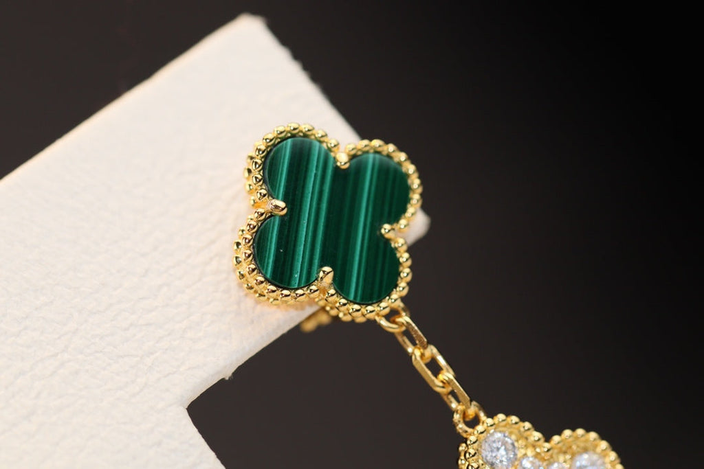 [Lumi Jewels]CLOVER EARRINGS GOLD MALACHITE DIAMOND 3 MOTIF