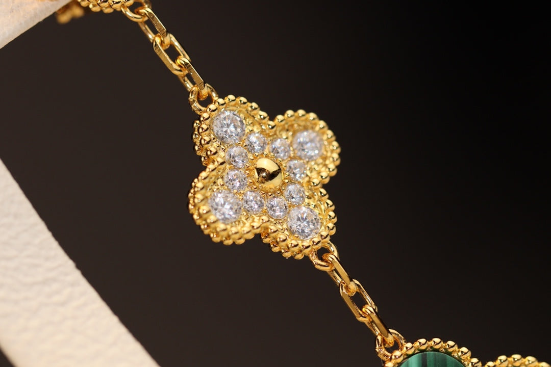 [Lumi Jewels]CLOVER EARRINGS GOLD MALACHITE DIAMOND 3 MOTIF