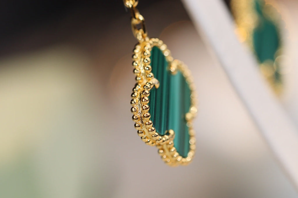 [Lumi Jewels]CLOVER EARRINGS GOLD MALACHITE DIAMOND 3 MOTIF