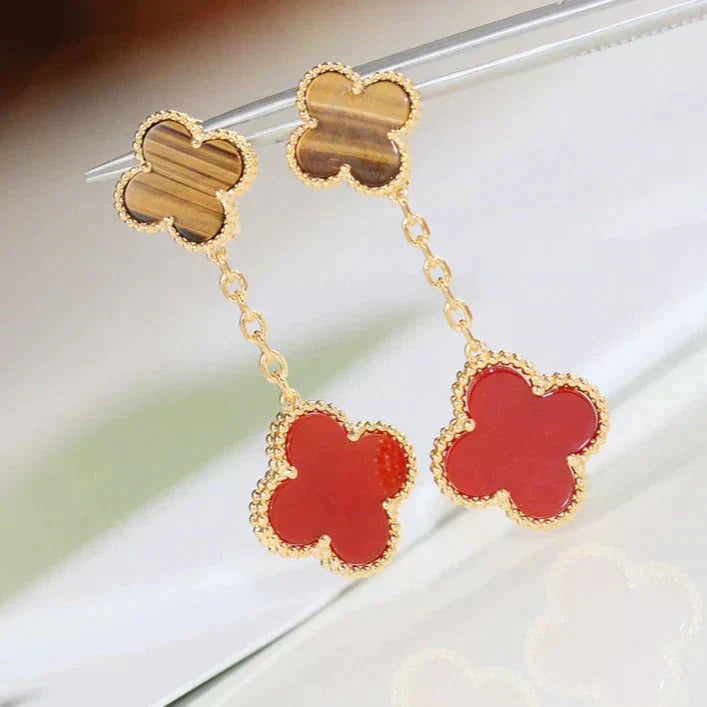 [Lumi Jewels]CLOVER  2 MOTIF  TIGER EYE CARNELIAN EARRINGS