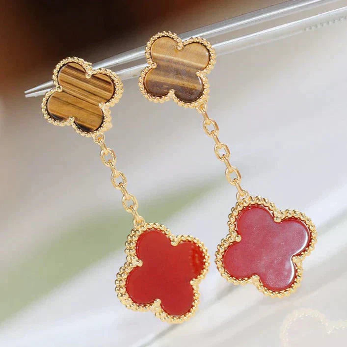 [Lumi Jewels]CLOVER  2 MOTIF  TIGER EYE CARNELIAN EARRINGS