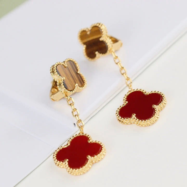 [Lumi Jewels]CLOVER  2 MOTIF  TIGER EYE CARNELIAN EARRINGS