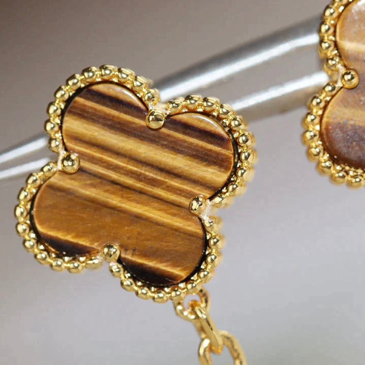 [Lumi Jewels]CLOVER  2 MOTIF  TIGER EYE CARNELIAN EARRINGS