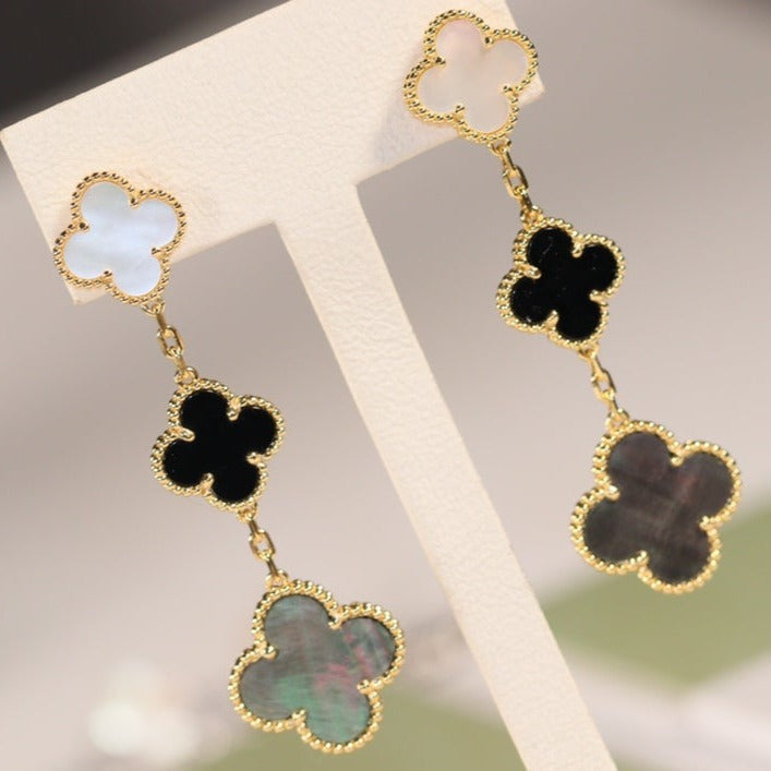 [Lumi Jewels]CLOVER EARRINGS GOLD ONYX MOP 3 MOTIF