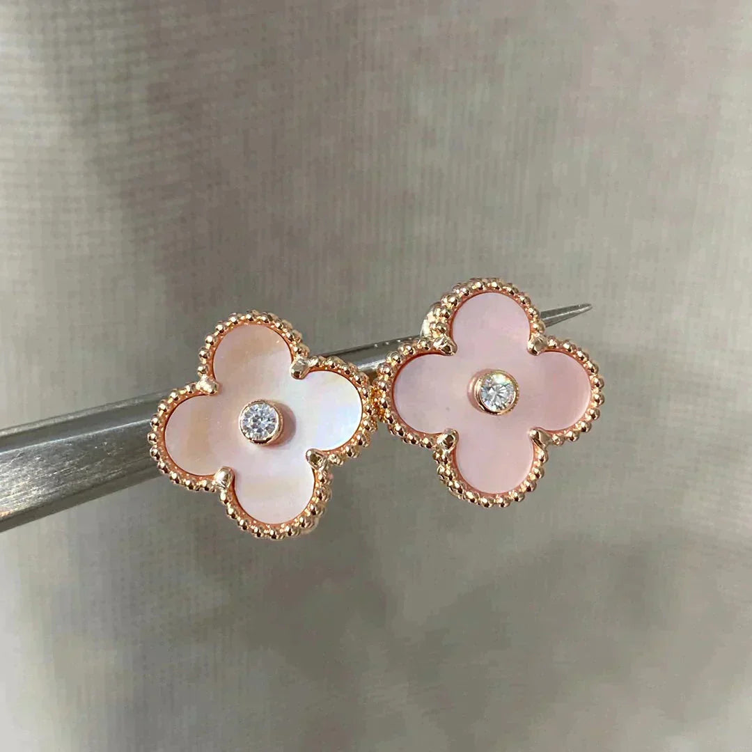 [Lumi Jewels]CLOVER MEDIUM 1 MOTIFS  PINK MOP DIAMOND EARRINGS