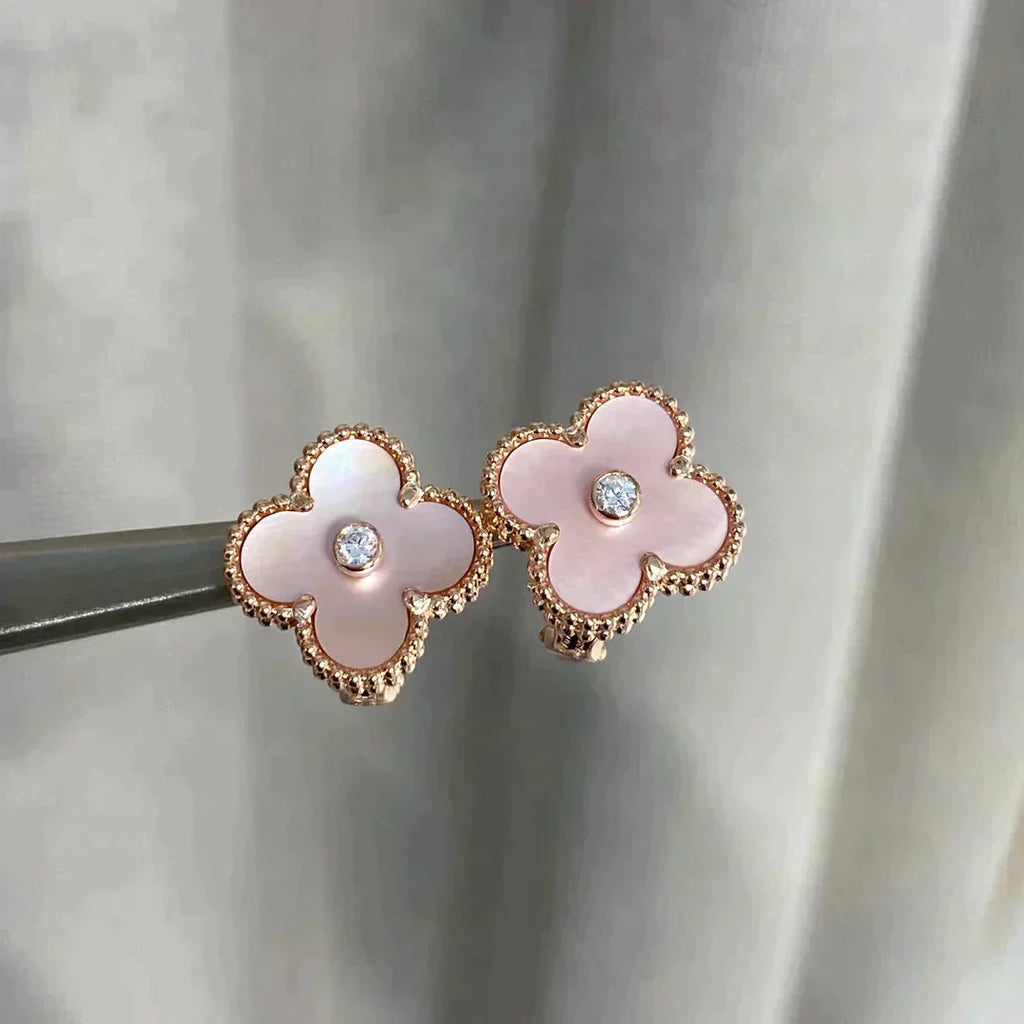 [Lumi Jewels]CLOVER MEDIUM 1 MOTIFS  PINK MOP DIAMOND EARRINGS