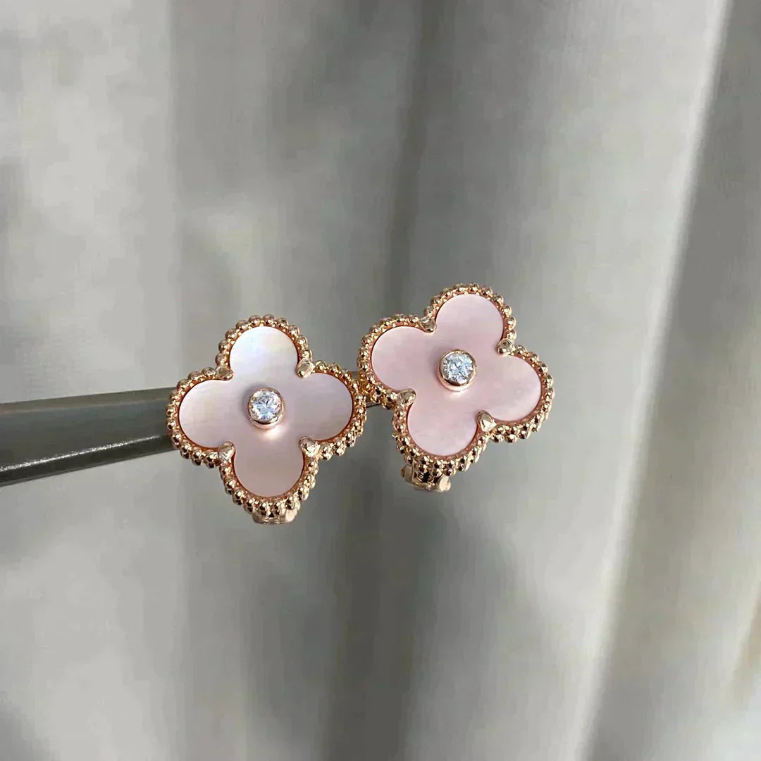[Lumi Jewels]CLOVER MEDIUM 1 MOTIFS  PINK MOP DIAMOND EARRINGS