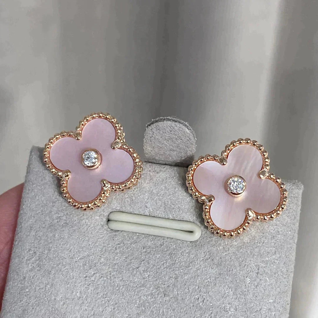 [Lumi Jewels]CLOVER MEDIUM 1 MOTIFS  PINK MOP DIAMOND EARRINGS