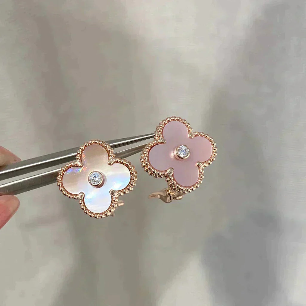 [Lumi Jewels]CLOVER MEDIUM 1 MOTIFS  PINK MOP DIAMOND EARRINGS