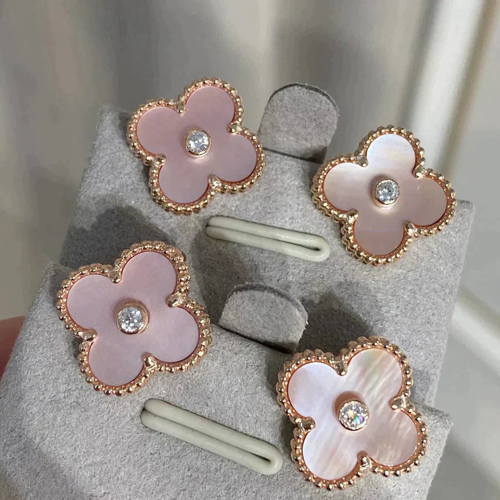 [Lumi Jewels]CLOVER MEDIUM 1 MOTIFS  PINK MOP DIAMOND EARRINGS