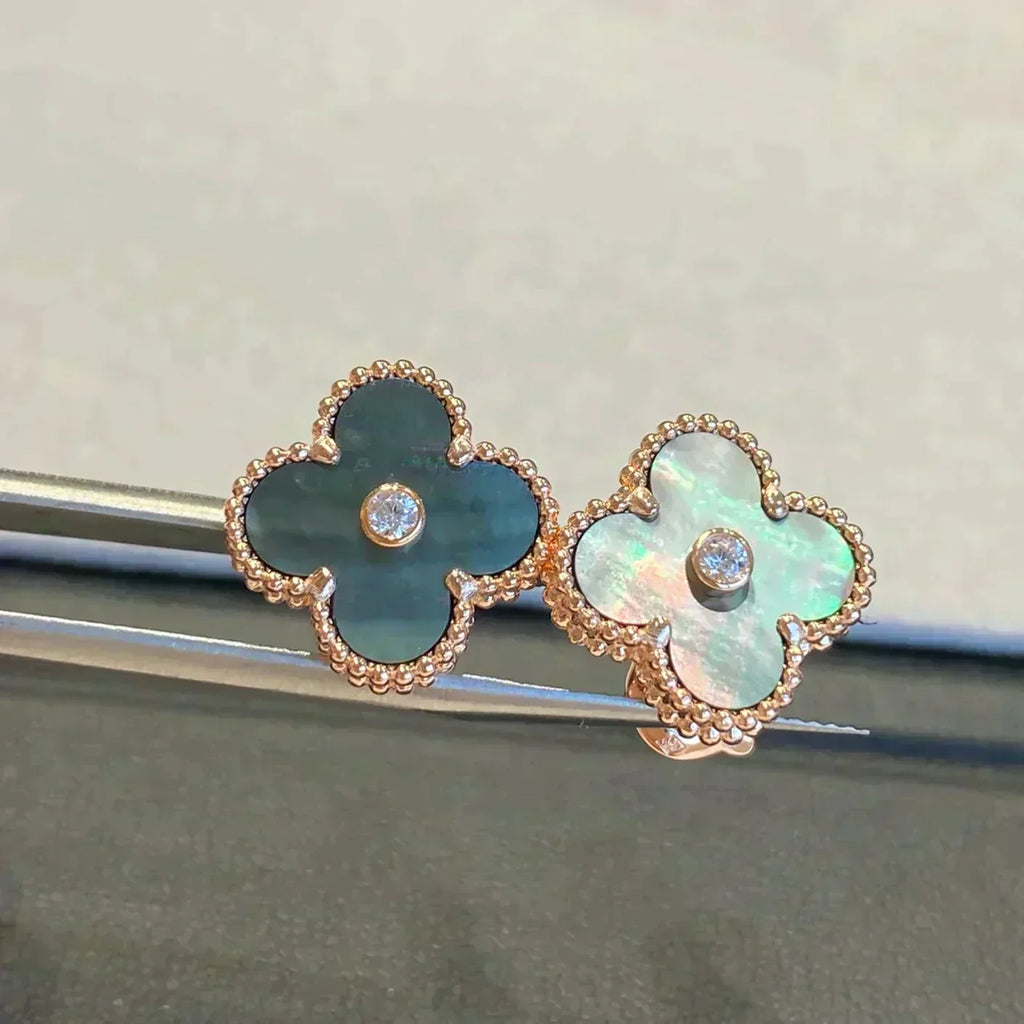 [Lumi Jewels]CLOVER MEDIUM 1 MOTIFS GRAY MOP  DIAMOND EARRINGS