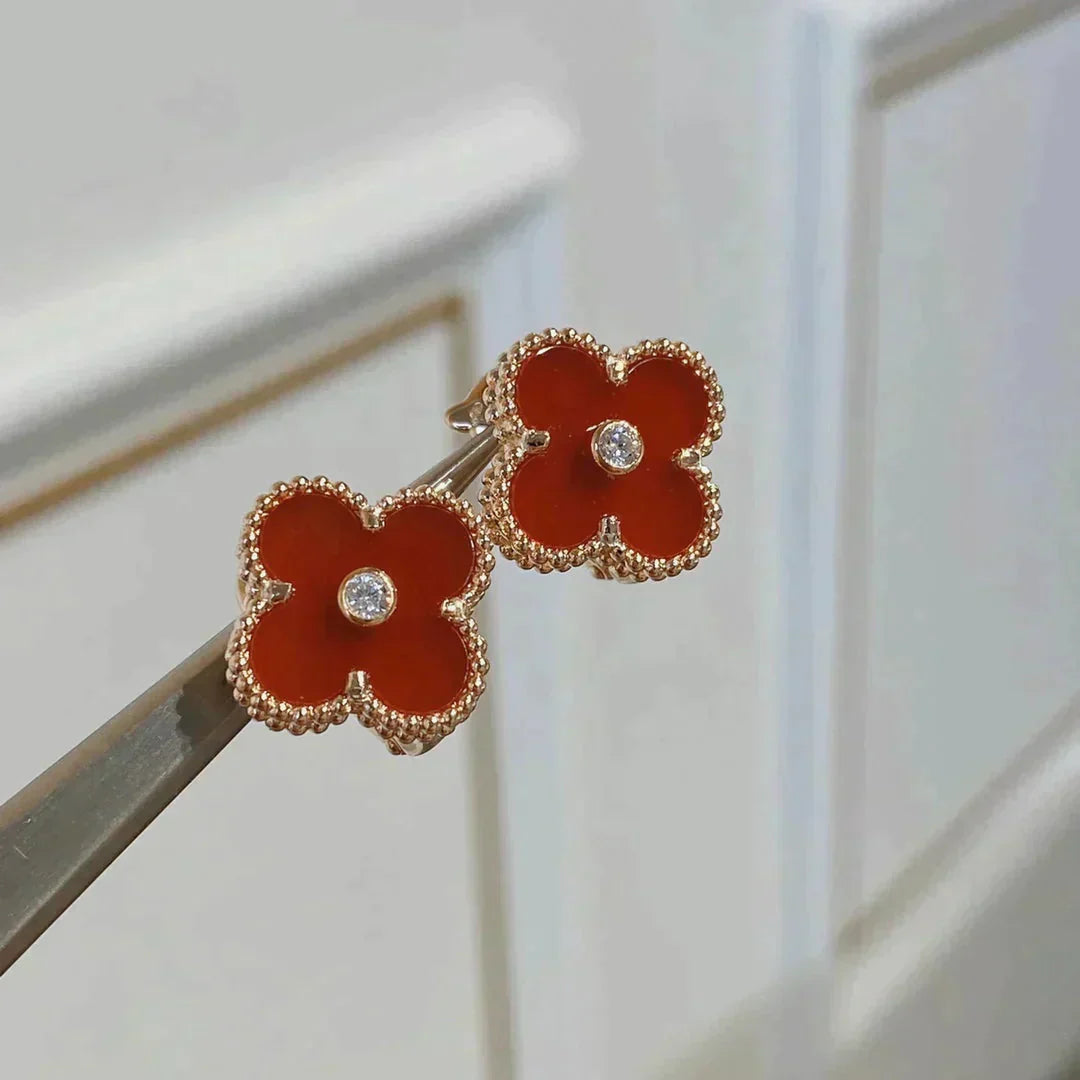 [Lumi Jewels]CLOVER MEDIUM 1 MOTIFS CARNELIAN  DIAMOND earrings
