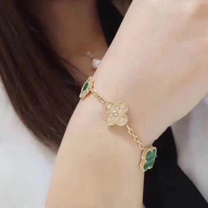 [Lumi Jewels] CLOVER 5 MOTIF MALACHITE BRACELET COLLECTION
