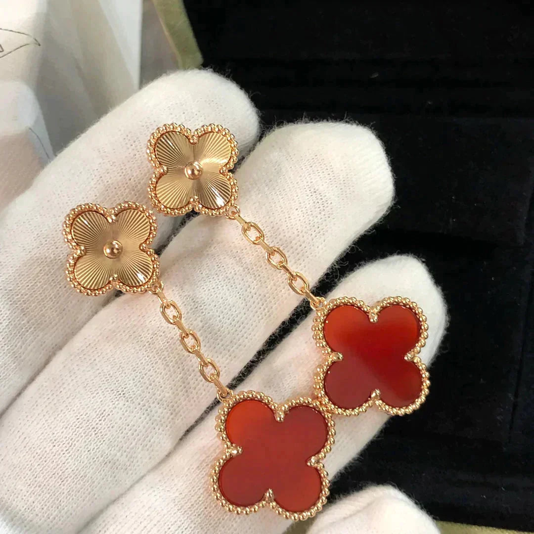 [Lumi Jewels]CLOVER 2 MOTIF  LASER CARNELIAN EARRINGS
